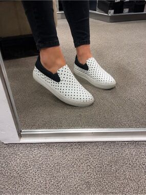 Mark Nason Los Angeles White Black Polka Dot Leather Slip-On Sneakers Size 9.5